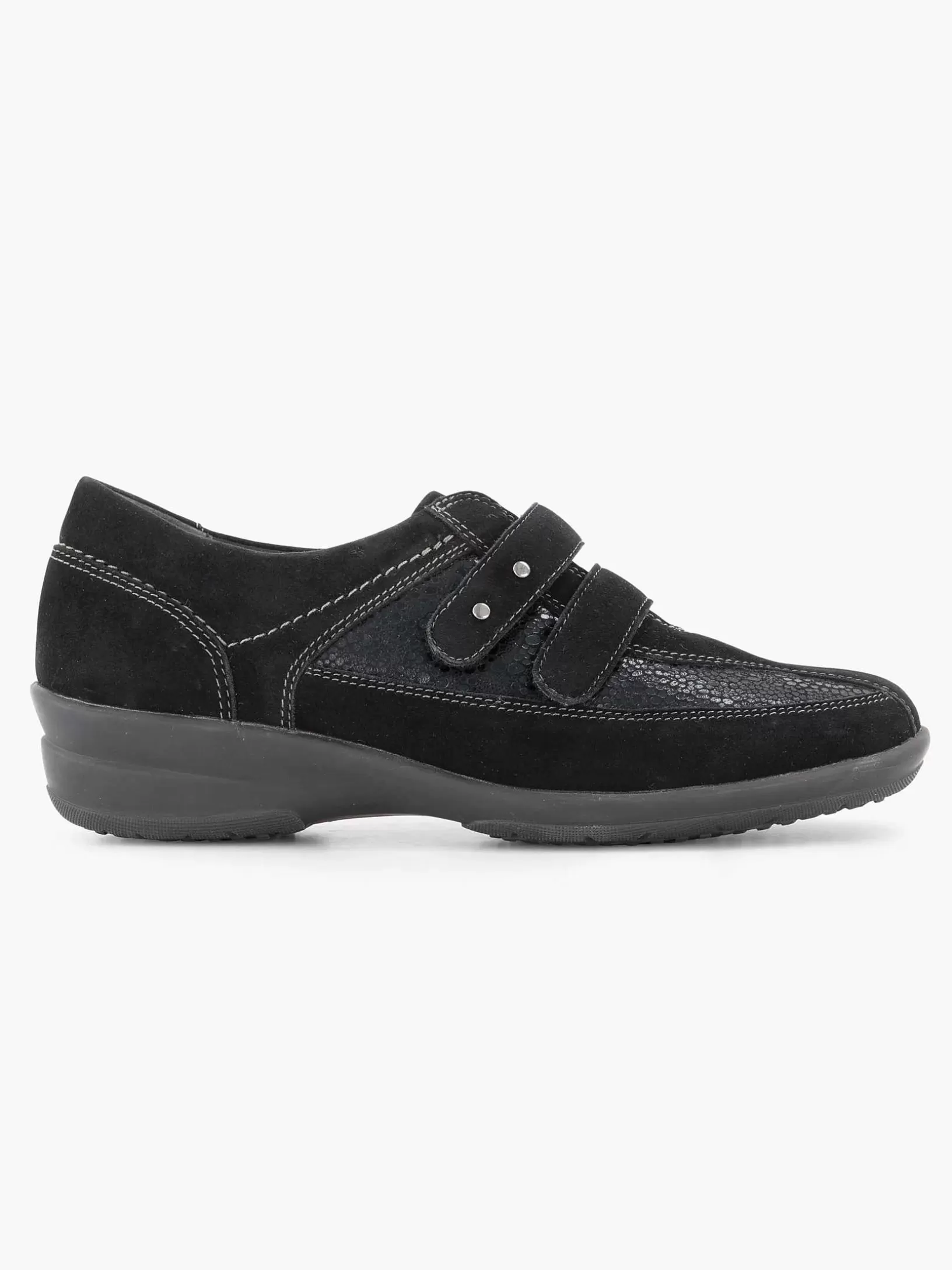 Ladies Medicus Black Leather Comfort Slip-On Velcro