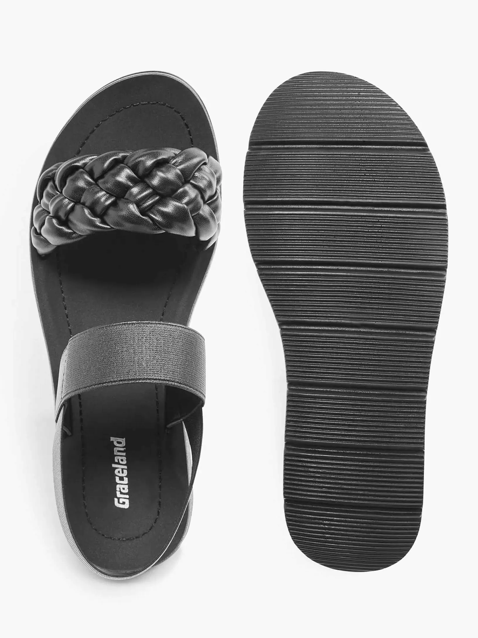 Ladies Graceland Black Sandal Braided