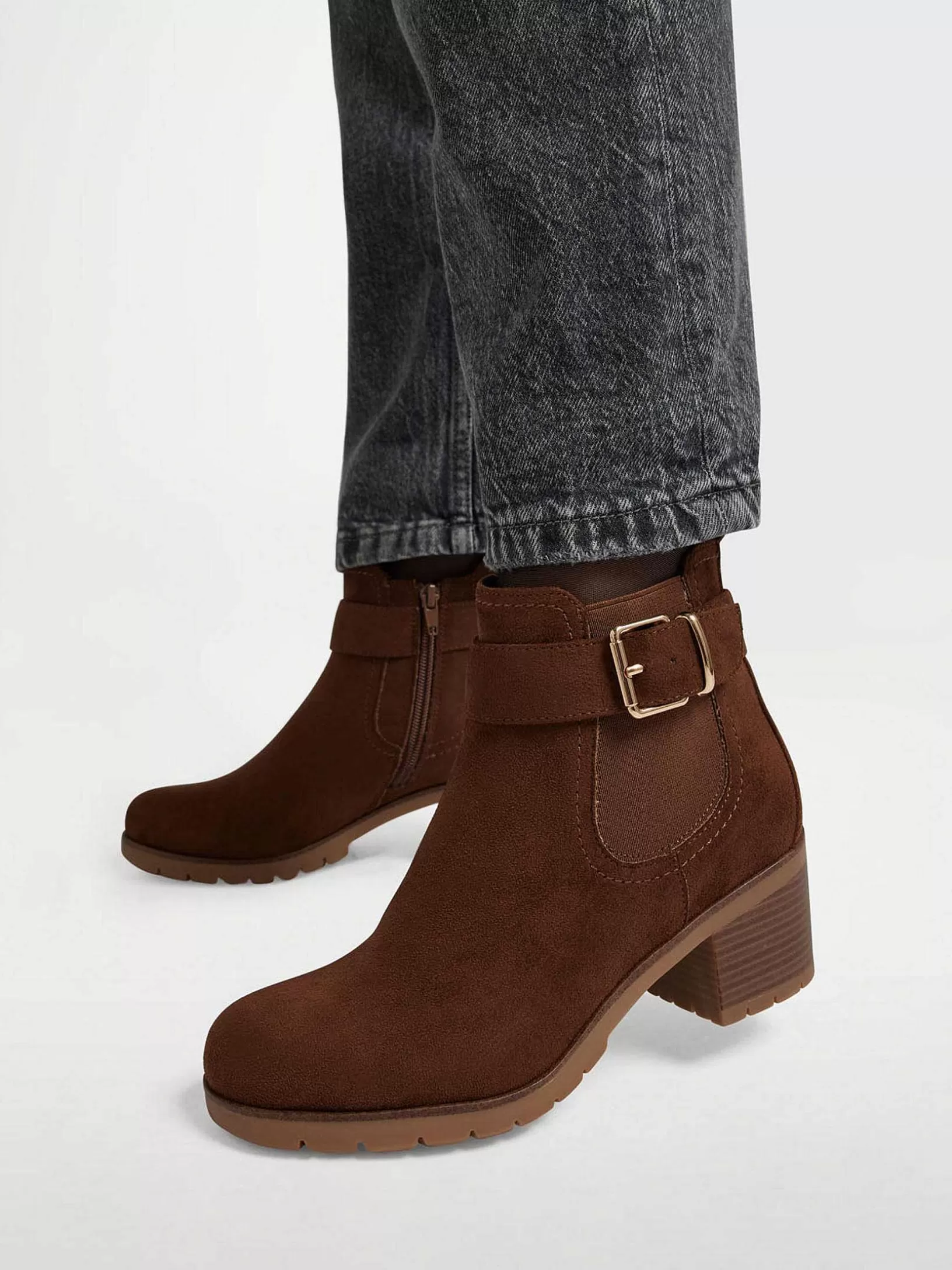 Ladies Graceland Brown Ankle Boot Decorative Buckle