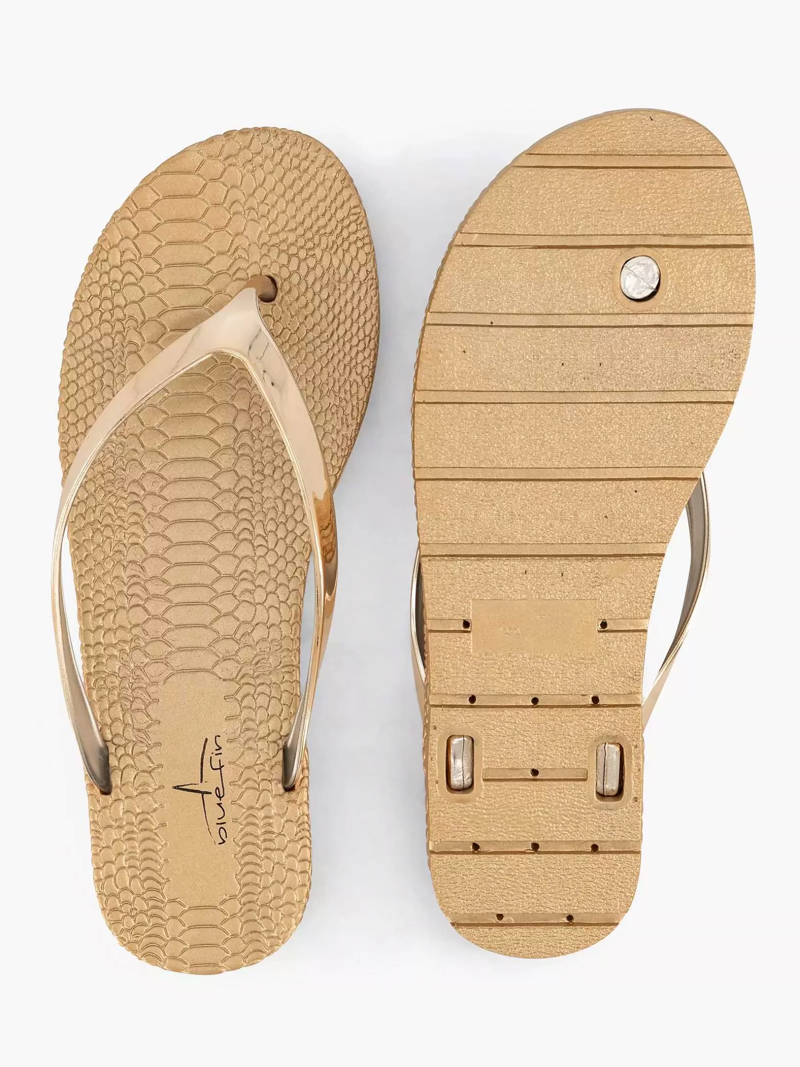 Ladies Blue Fin Golden Flip-Flops