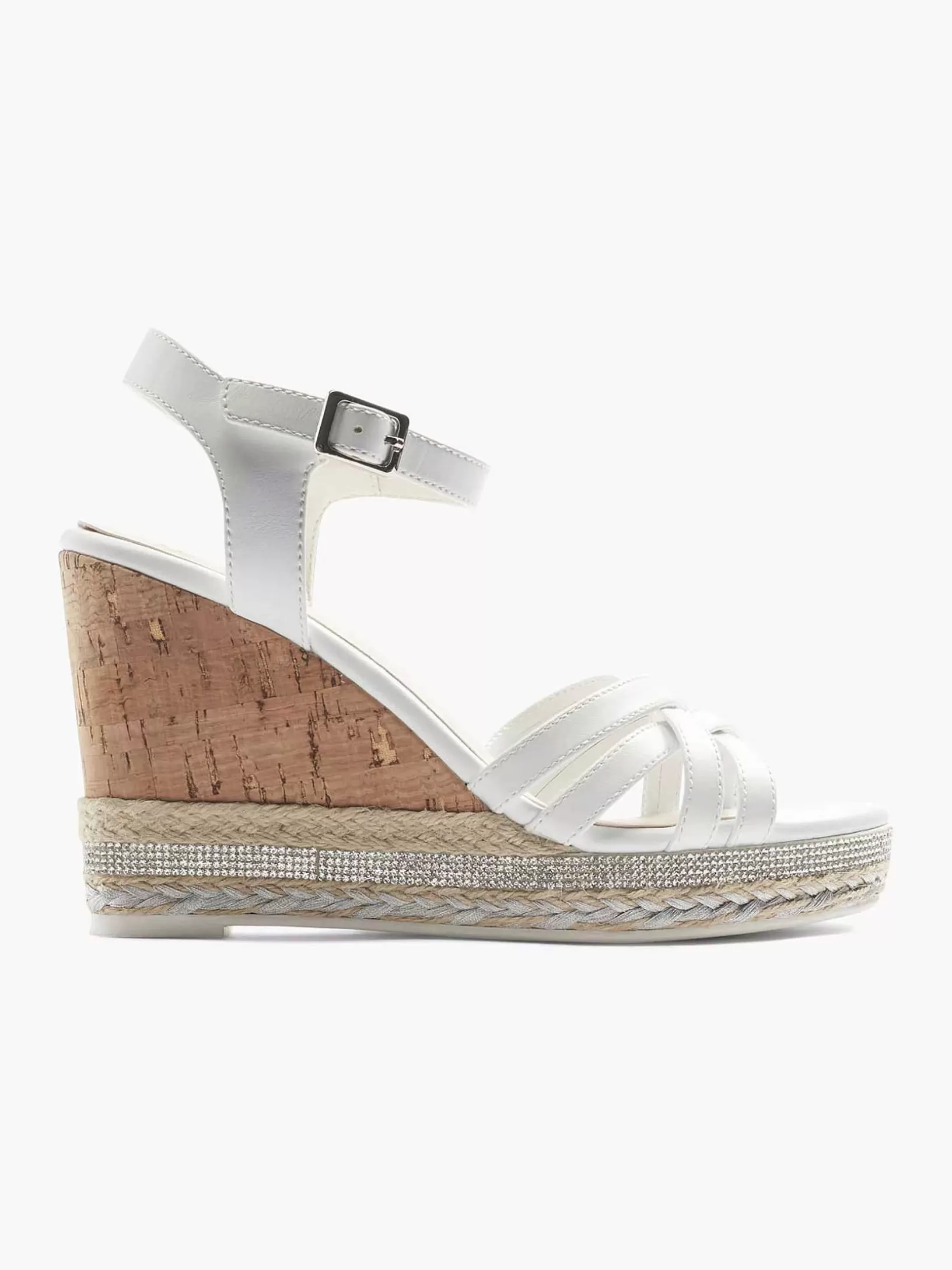 Ladies Graceland White Sandalette Wedge Heel